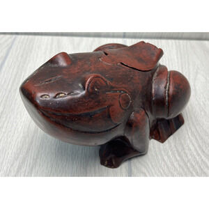 Vintage Hand Carved Toad Frog Statue w/ Hidden Compartment
